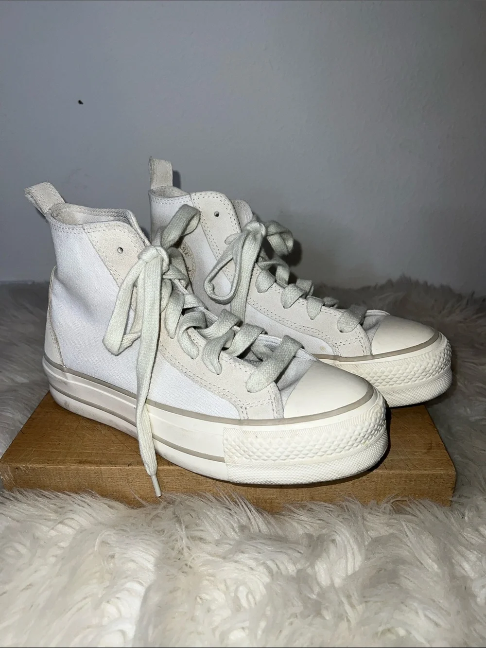 Converse White High-Top Canvas and Suede Platform Sneakers